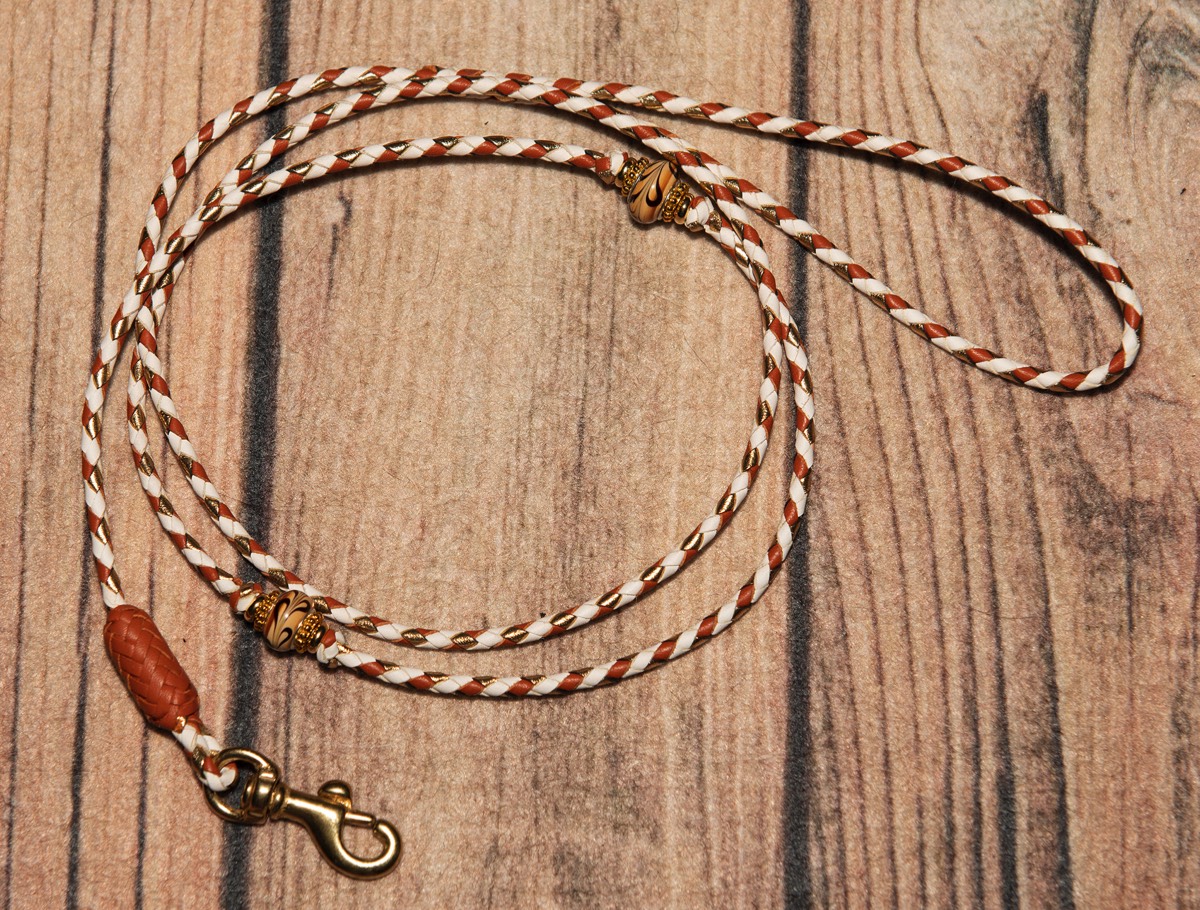 4 strands - white, saddle tan, gold